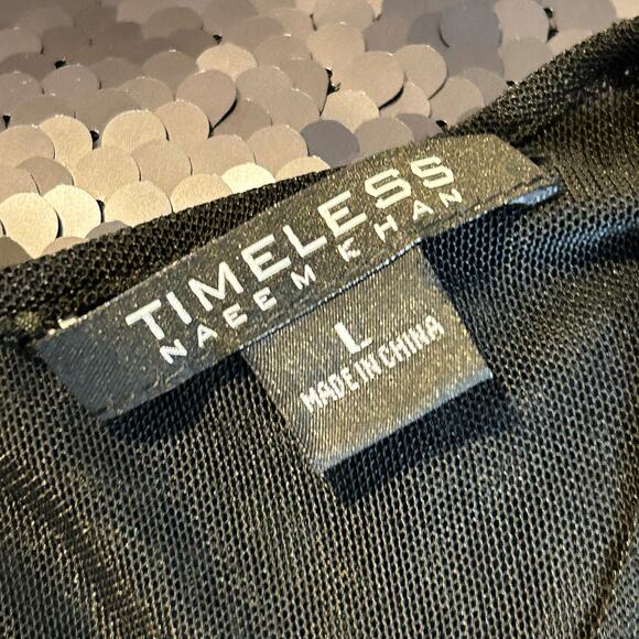 Timeless Naeem Khan Blouse Sequin Scoop Neck Short Sleeve Size Large - Picture 4 of 6